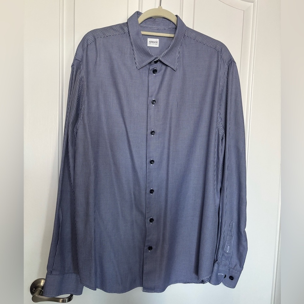EUC ARMANI by Giorgio Armani Navy Triangle Checkered Dress Shirt size XXL